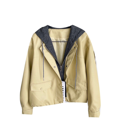 Faux Two-pieces Patchwork Hooded Jacket