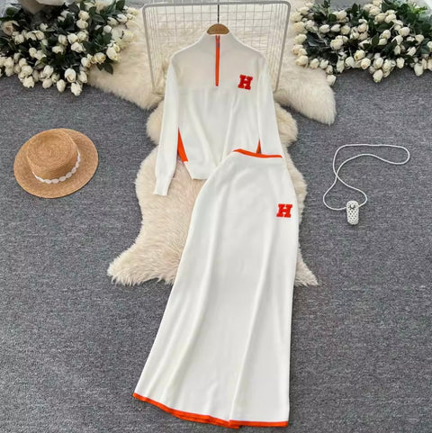 Zipped Sweater & Slim Skirt 2Pcs