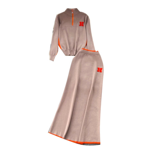 Zipped Sweater & Slim Skirt 2Pcs