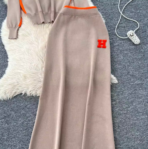 Zipped Sweater & Slim Skirt 2Pcs