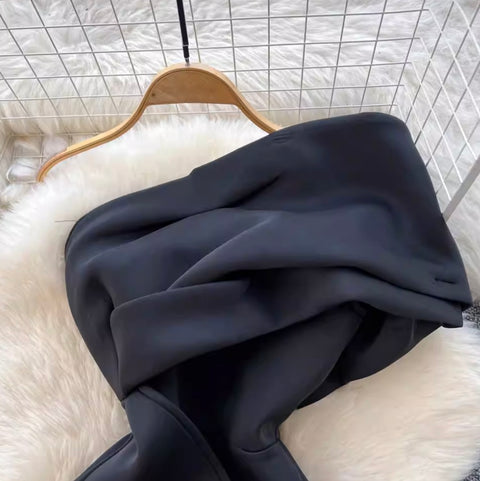 Slant Neckline Split Black Dress