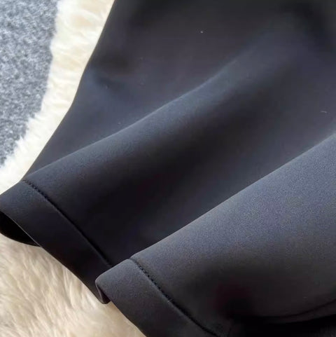 Slant Neckline Split Black Dress