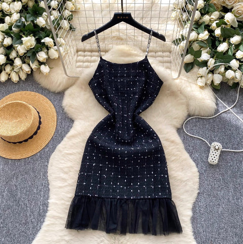 Mesh Patchwork Slip Dress & Sweater 2Pcs