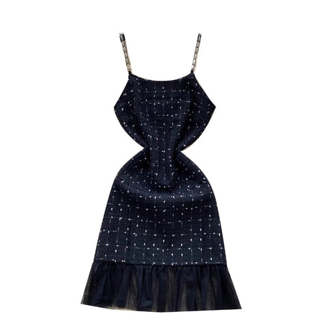 Mesh Patchwork Slip Dress & Sweater 2Pcs