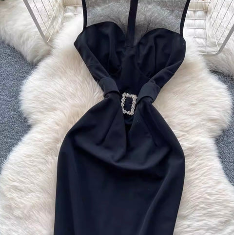 Elegant Black Mesh Fringed Dress