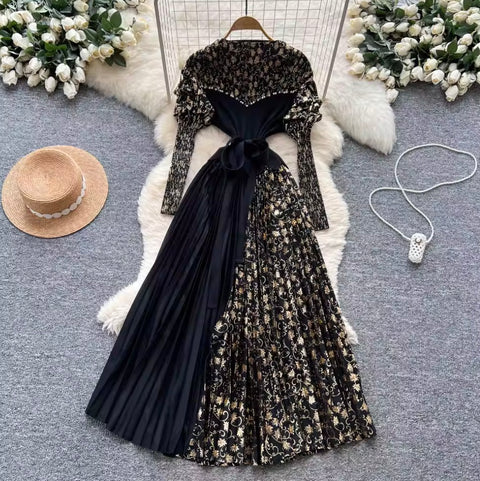 High-end Asymmetric Print Patchwork Dress