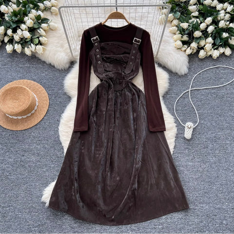 Pleated Slip Dress & Sweater 2Pcs