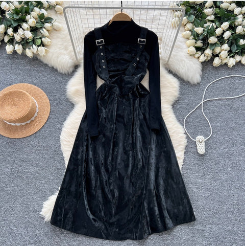 Pleated Slip Dress & Sweater 2Pcs