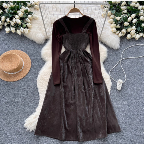 Pleated Slip Dress & Sweater 2Pcs