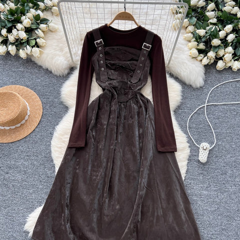 Pleated Slip Dress & Sweater 2Pcs