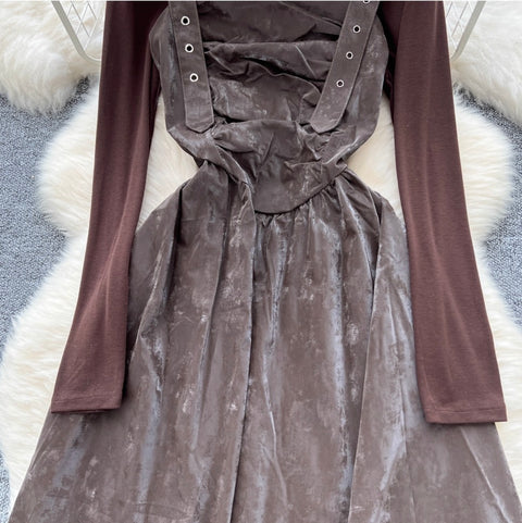 Pleated Slip Dress & Sweater 2Pcs