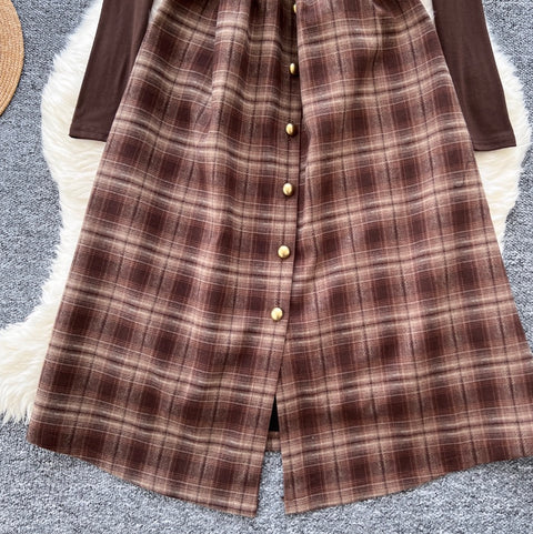 Plaid Sleeveless Dress & Sweater 2Pcs