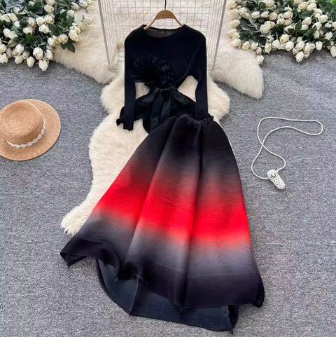 3D Ruffled Top & Gradient Skirt 2Pcs