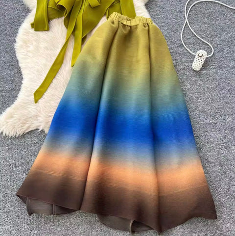 3D Ruffled Top & Gradient Skirt 2Pcs
