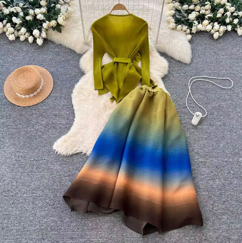 3D Ruffled Top & Gradient Skirt 2Pcs