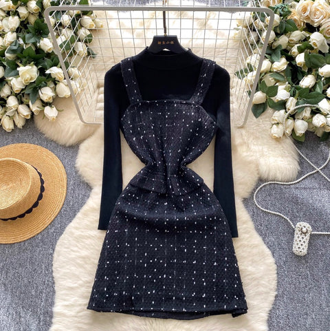 Tweed Slip Dress & Sweater 2Pcs
