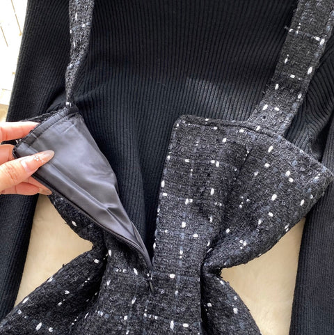 Tweed Slip Dress & Sweater 2Pcs