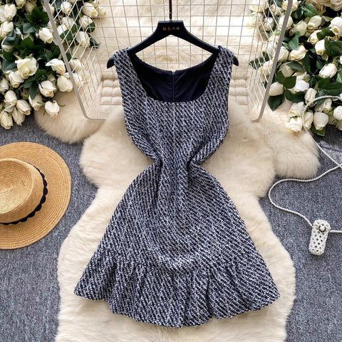 Tweed Vest Dress & Sweater 2Pcs