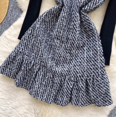 Tweed Vest Dress & Sweater 2Pcs