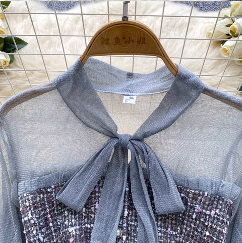 Houndstooth Mesh Patchwork Dress