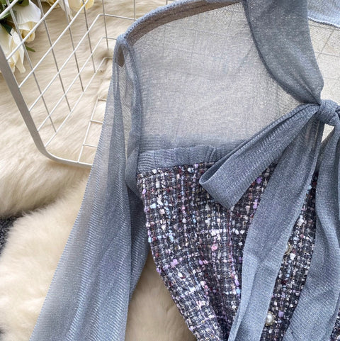 Houndstooth Mesh Patchwork Dress