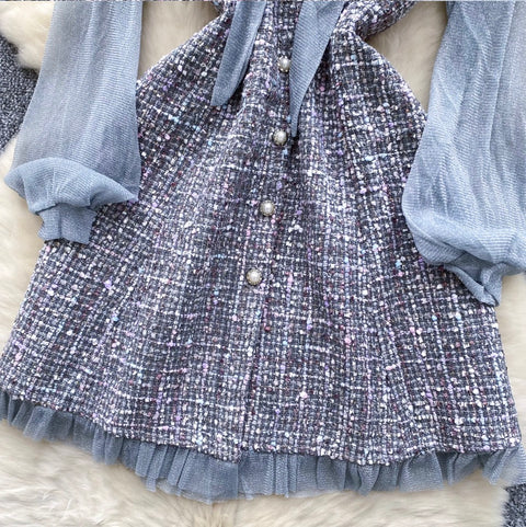 Houndstooth Mesh Patchwork Dress