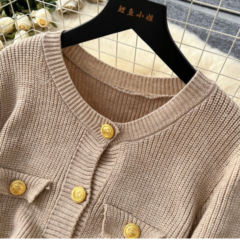 Round Collar Cardigan Dress with Belt