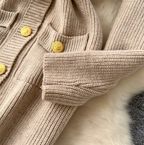 Round Collar Cardigan Dress with Belt