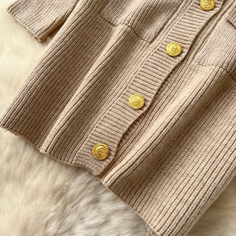 Round Collar Cardigan Dress with Belt