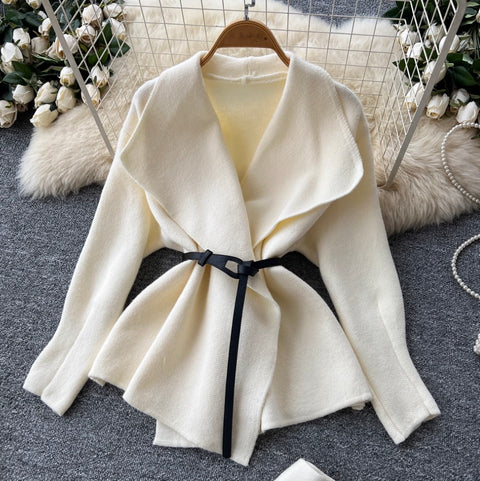 Lapeled Cardigan & Fringed Skirt 2Pcs