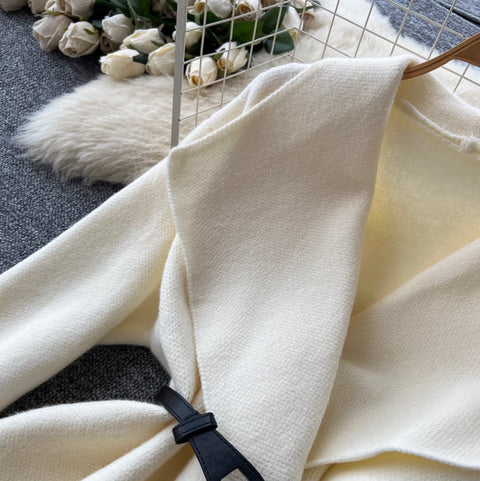 Lapeled Cardigan & Fringed Skirt 2Pcs