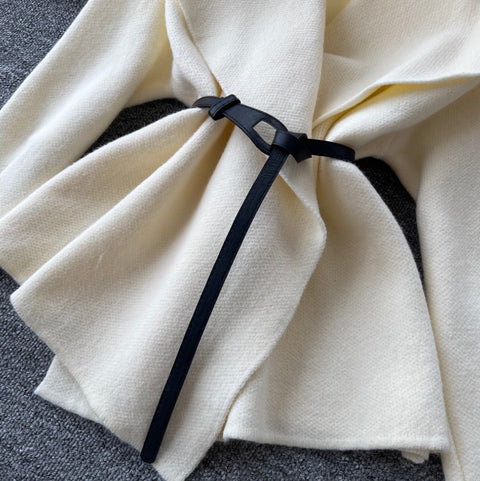 Lapeled Cardigan & Fringed Skirt 2Pcs