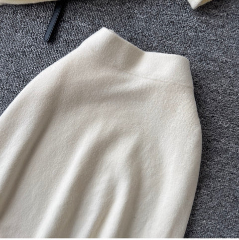 Lapeled Cardigan & Fringed Skirt 2Pcs