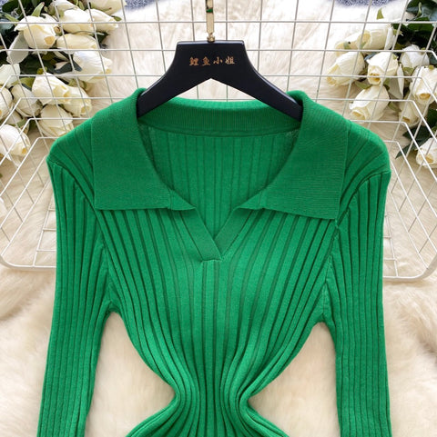 Simple Design Lapeled Knitted Dress