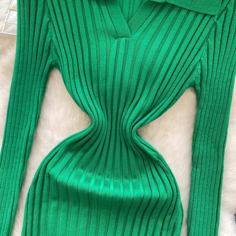 Simple Design Lapeled Knitted Dress