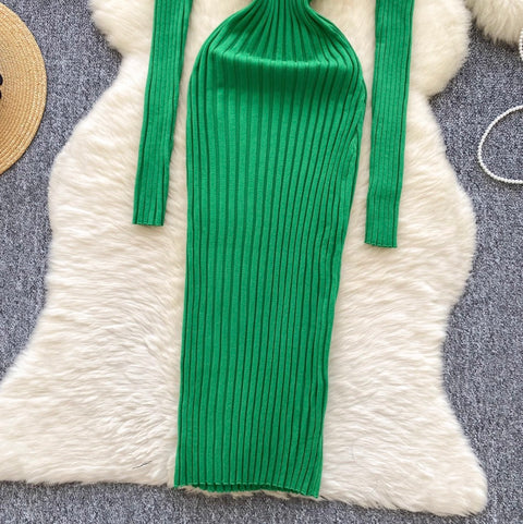 Simple Design Lapeled Knitted Dress