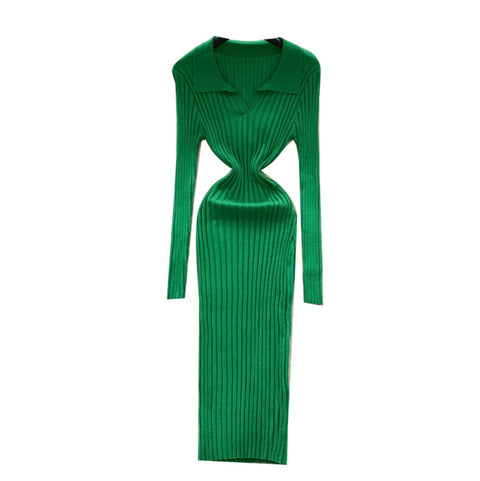 Simple Design Lapeled Knitted Dress