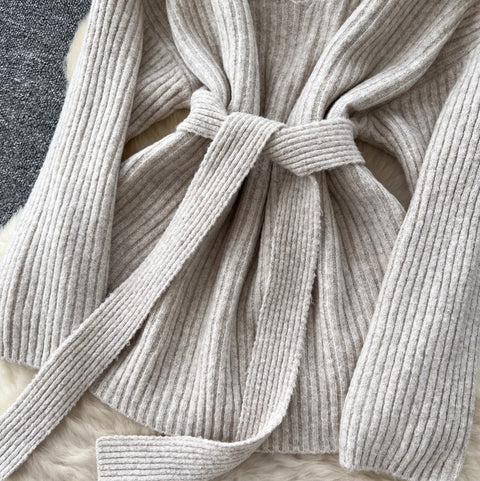 Lapeled Knitwear & Trousers Thermal 2Pcs