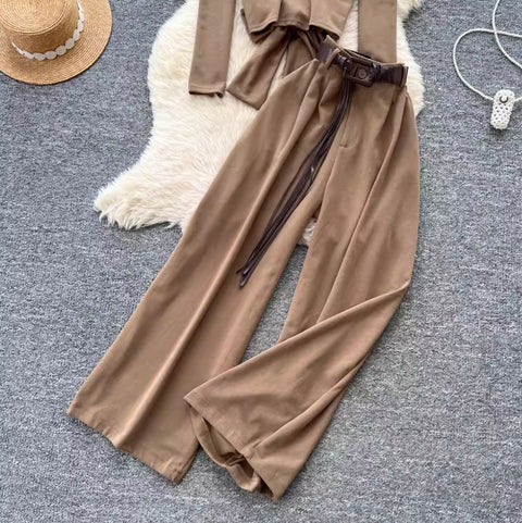 Back Hollowed Top & Trousers Casual 2Pcs