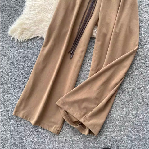 Back Hollowed Top & Trousers Casual 2Pcs