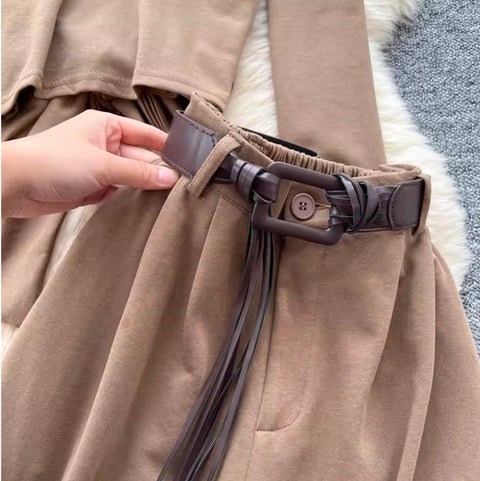 Back Hollowed Top & Trousers Casual 2Pcs