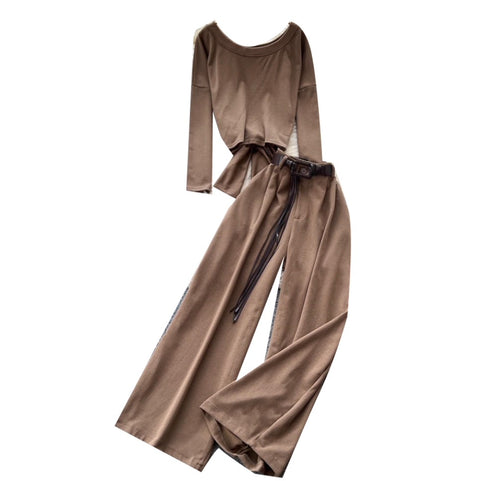 Back Hollowed Top & Trousers Casual 2Pcs