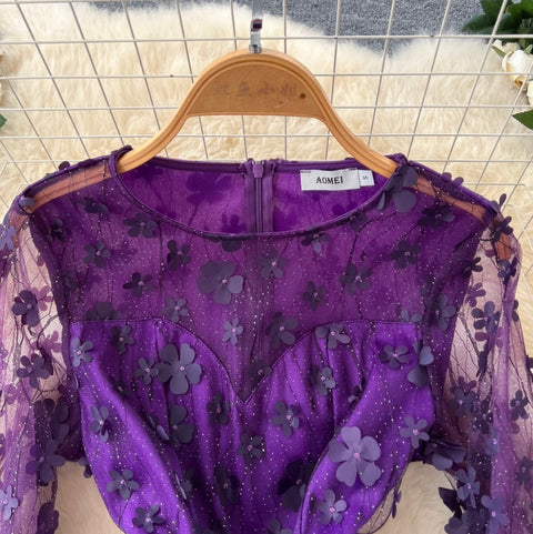 Delicate Floral Embroidered Purple Dress