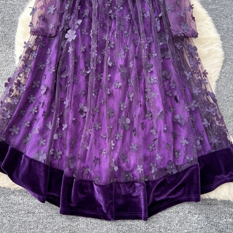 Delicate Floral Embroidered Purple Dress