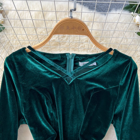 Green Suede Patchwork Party Dress