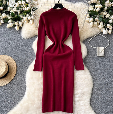 Line Print Crew-neck Sweater Dress