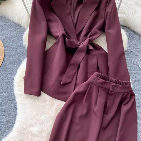 Suit-collar Blazer & Trousers OL 2Pcs