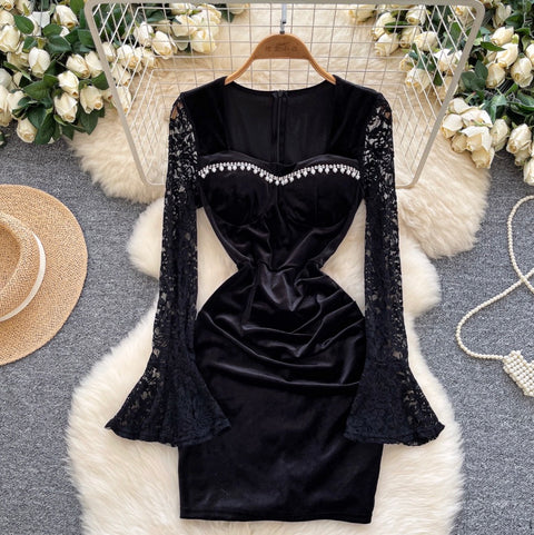 High-end Beaded Lace Ptchwork Dress
