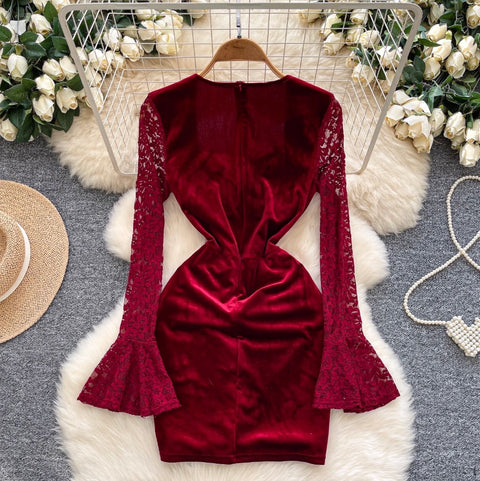 High-end Beaded Lace Ptchwork Dress