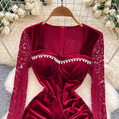 High-end Beaded Lace Ptchwork Dress